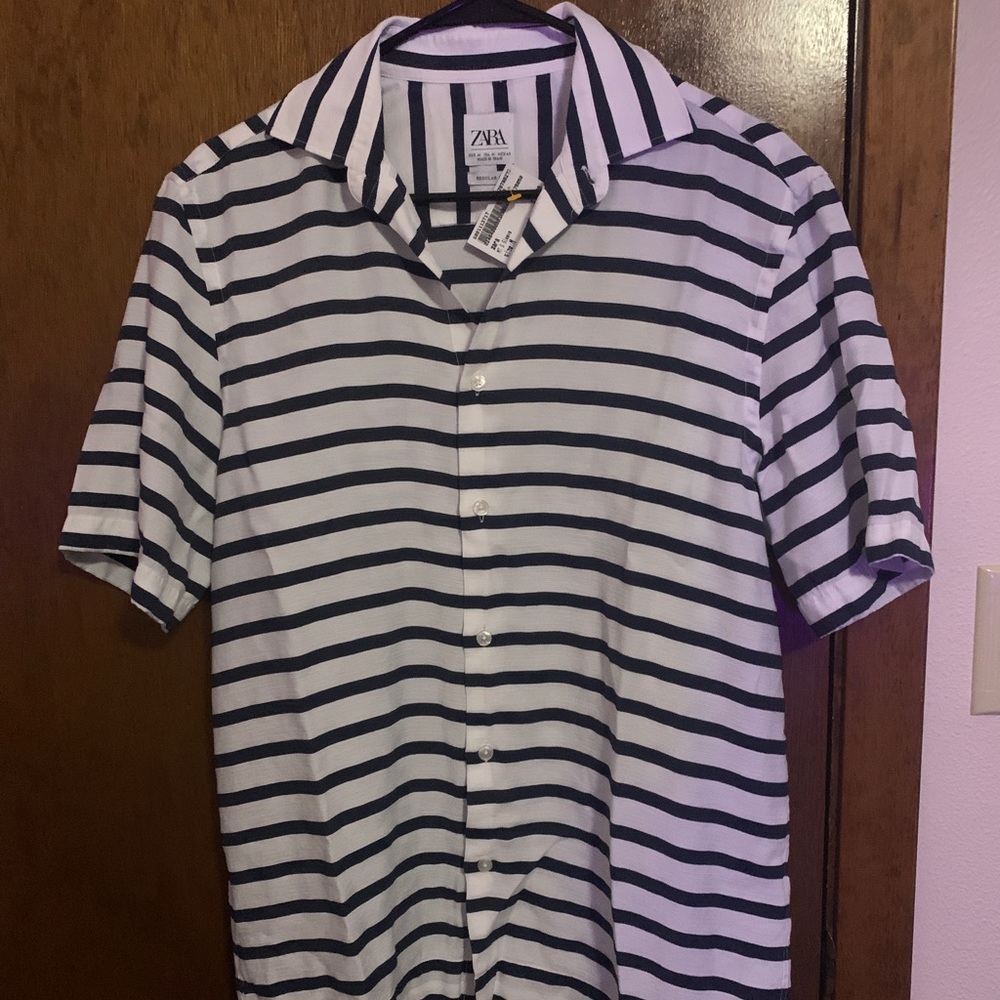Zara Stripe Short Sleeve Button Down
